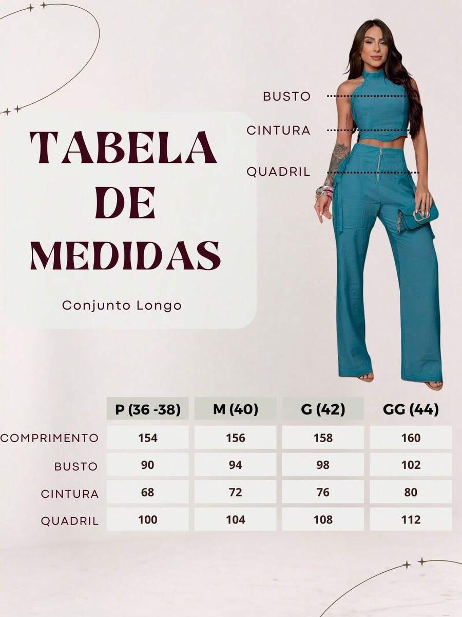 Conjunto Feminino Cropped Com Bojo E Calça Com Ilhós E Zíper Frontal