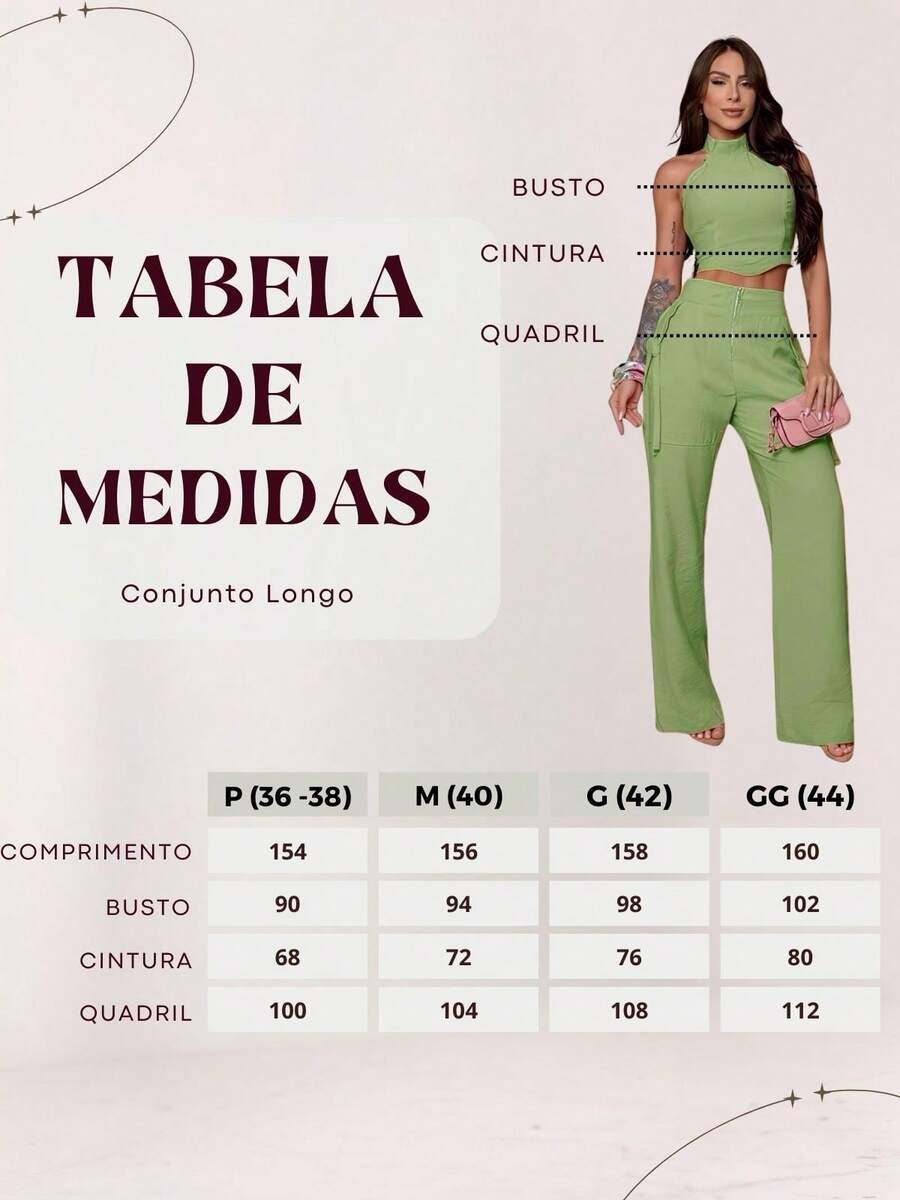 Conjunto Feminino Cropped Com Bojo E Calça Com Ilhós E Zíper Frontal
