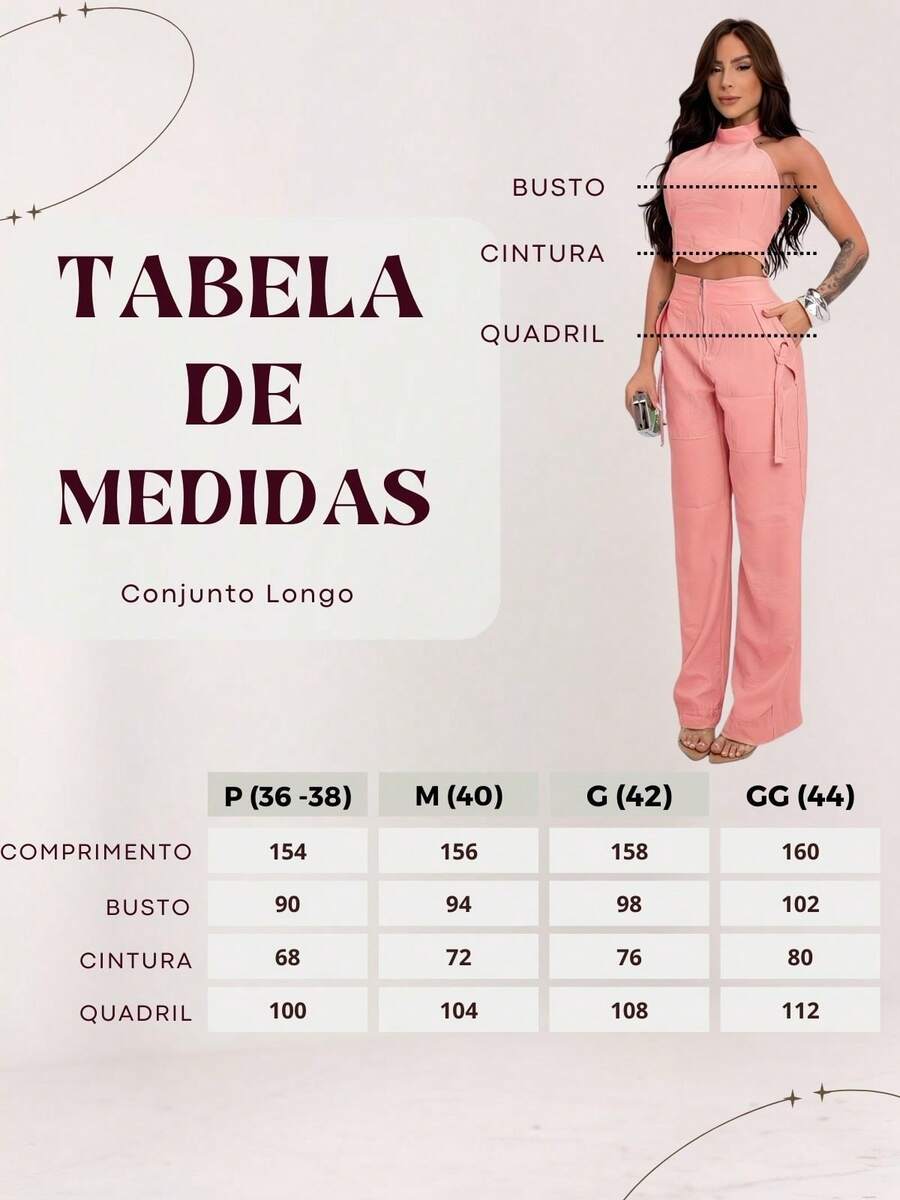 Conjunto Feminino Cropped Com Bojo E Calça Com Ilhós E Zíper Frontal