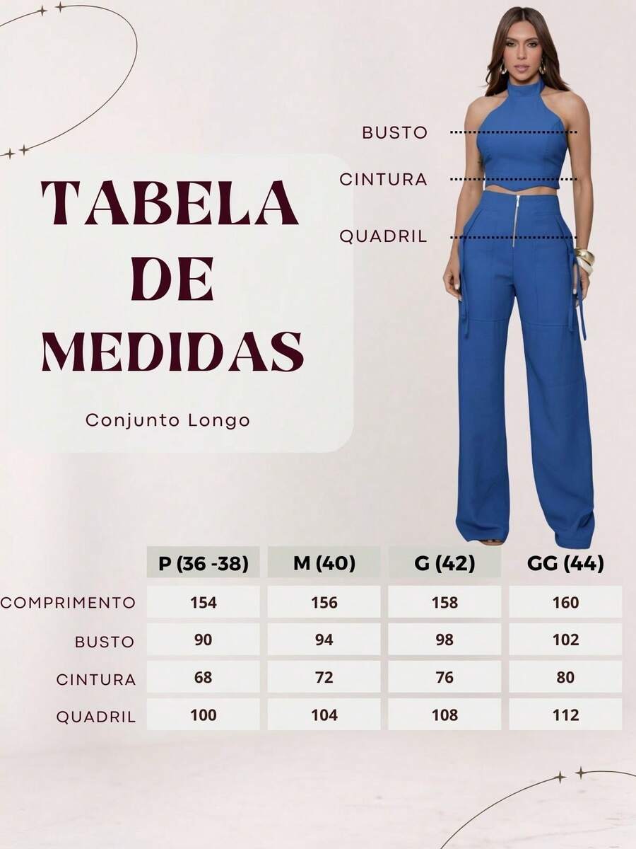 Conjunto Feminino Cropped Com Bojo E Calça Com Ilhós E Zíper Frontal