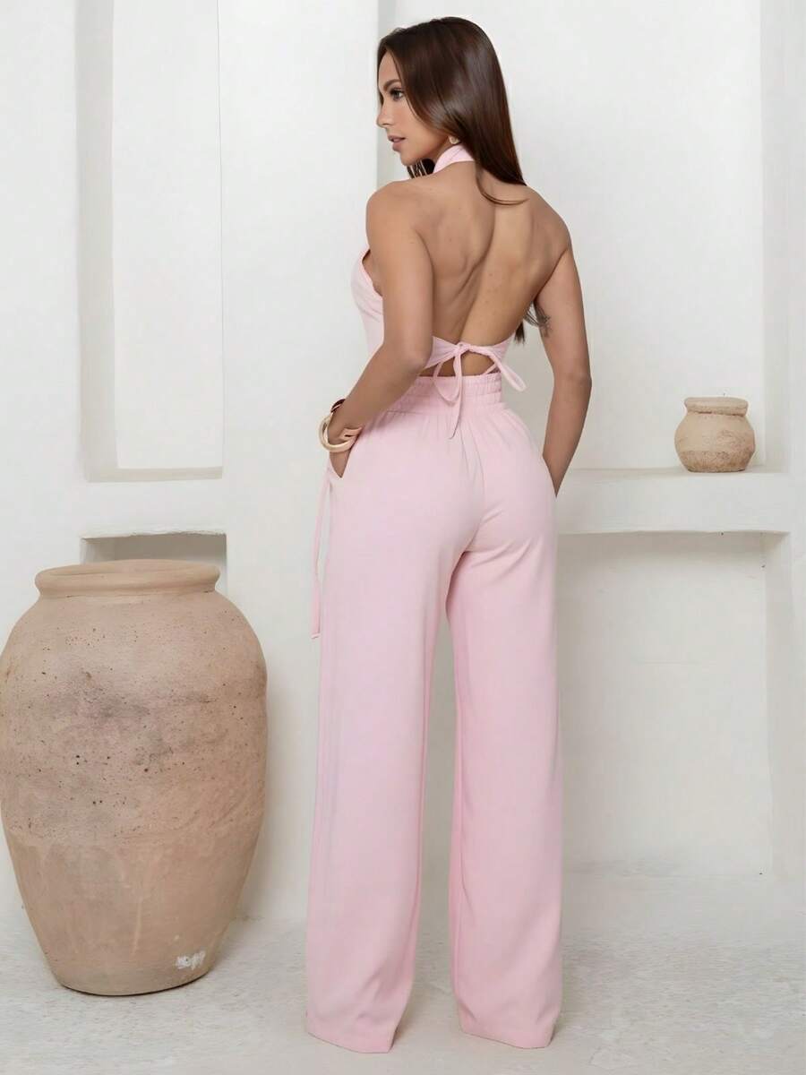 Conjunto Feminino Cropped Com Bojo E Calça Com Ilhós E Zíper Frontal