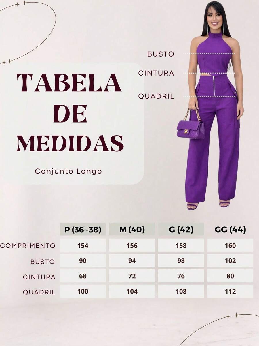 Conjunto Feminino Cropped Com Bojo E Calça Com Ilhós E Zíper Frontal