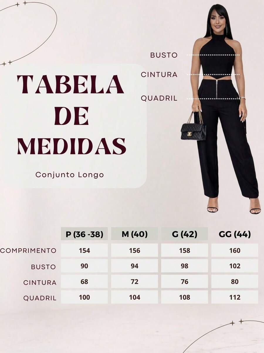 Conjunto Feminino Cropped Com Bojo E Calça Com Ilhós E Zíper Frontal