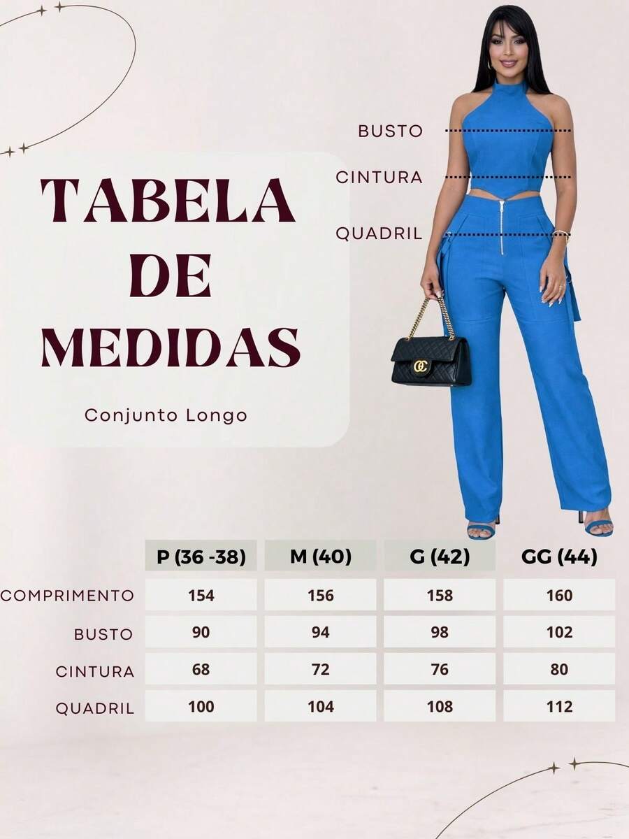 Conjunto Feminino Cropped Com Bojo E Calça Com Ilhós E Zíper Frontal